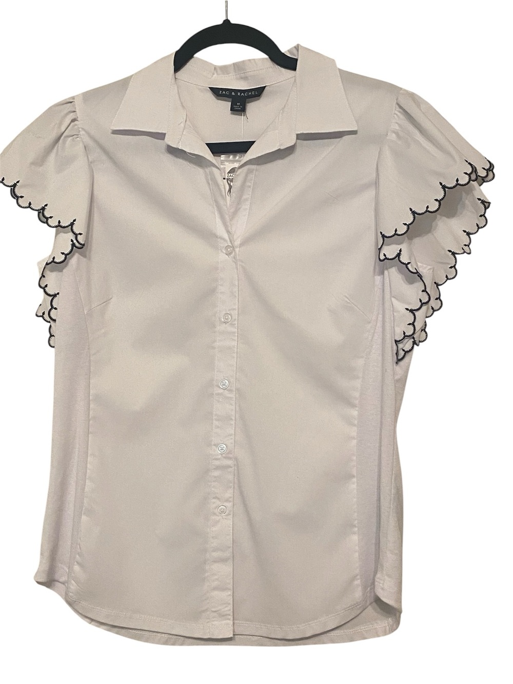 Zac & Rachel Cream Button-Front Blouse with Scalloped Ruffle Sleeves Sz M Wo Top